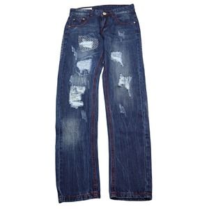Fashion Jeans Womens 28 Blue Mid Rise Flat Front Button Distressed Denim Pants